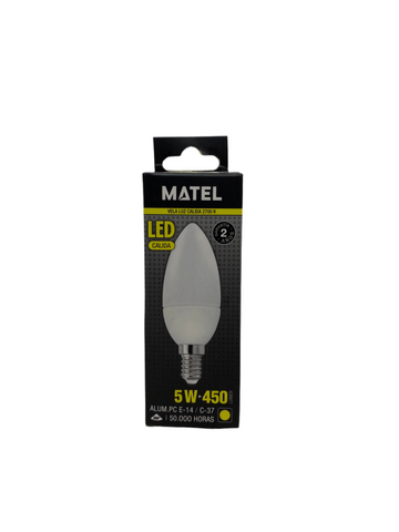 Bombilla Led Matel Vela E14/C37-5W. CÁLIDA.