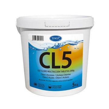 Cloro 5 Acciones TAMAR en Tabletas Multifunción de 200g – Tratamiento Completo para Piscinas (Envase de 5 kg)