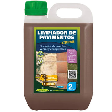 Limpiador Pavimentos Exteriores Monestir 2L – Eliminador de Verdín, Musgo y Suciedad | Uso Profesional en Suelos de Exterior.