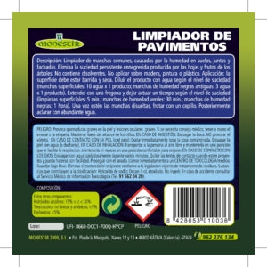 Limpiador Pavimentos Exteriores Monestir 2L – Eliminador de Verdín, Musgo y Suciedad | Uso Profesional en Suelos de Exterior.