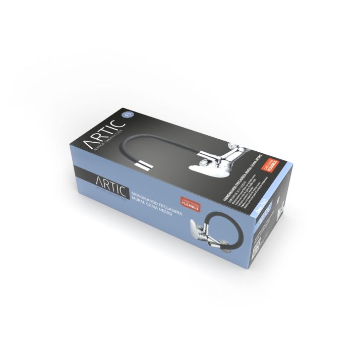 Grifo Monomando Fregadero  - Caño Goma Flexible Negra, Montaje Mural.