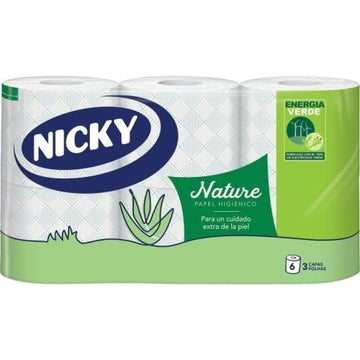 Papel Higiénico /WC/ Nicky Nature 3 Capas / 22.95 mtrs./Rollo / Pack 6 rollos / Calidad / Ecológico