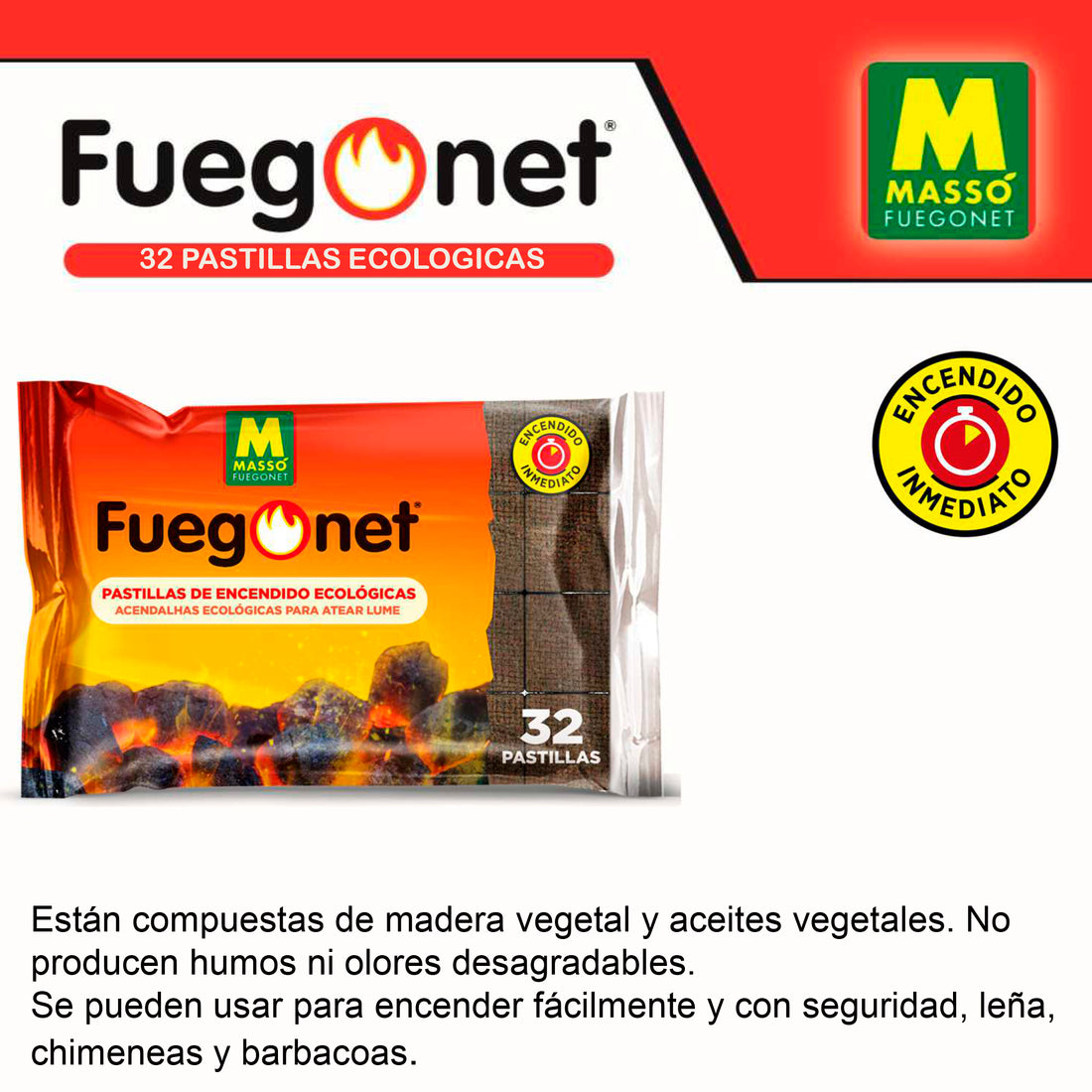Pastillas de Fuego Ecológicas (32 Unidades) | Encendido Rápido y Limpio | Ideal para Barbacoas y Chimeneas