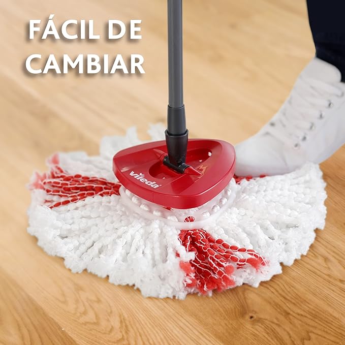 Vileda Easy Wring & Clean Turbo / Sistema de Fregona con Cubo y Pedal / Mango telescópico 125cm./ Cabezal de microfibra 2 en 1.