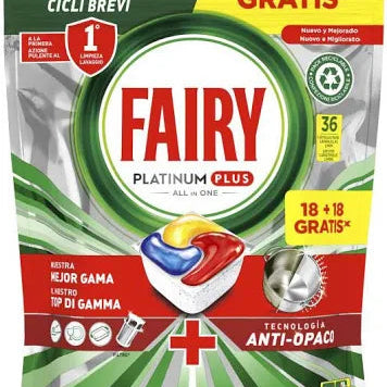 Fairy Pastillas Lavavajillas Platinum Plus -Todo en uno- 18+18 Dosis