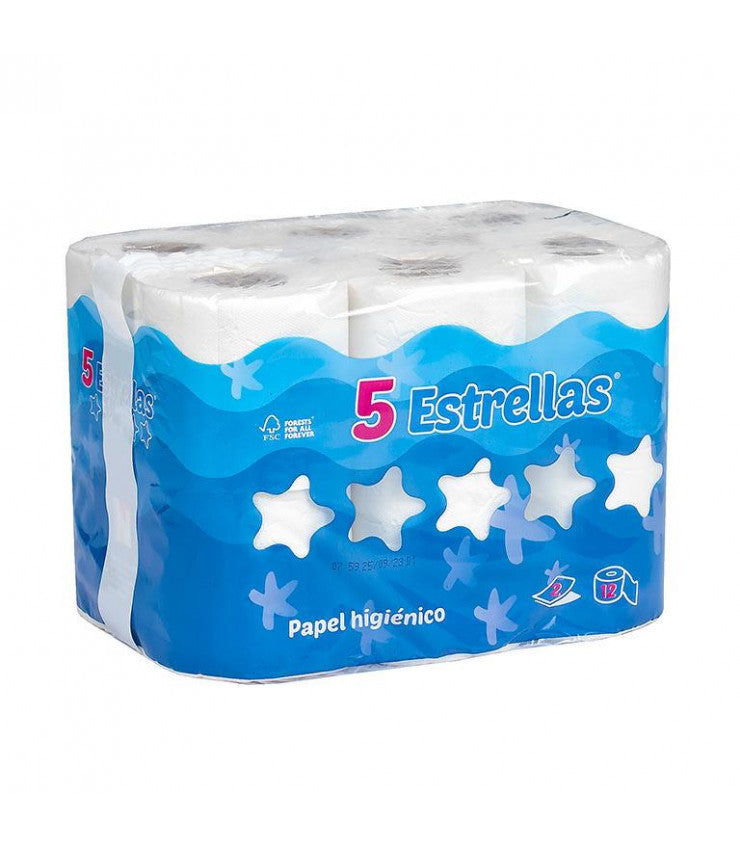 Papel Higiénico "5 estrellas" 2 capas - Paquete 12 rollos -