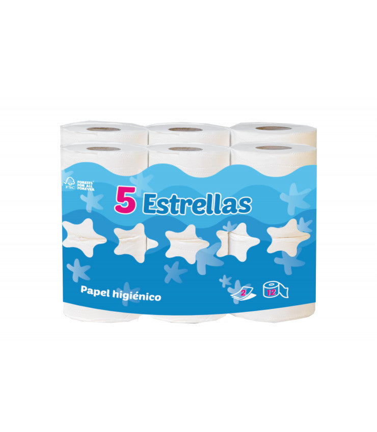 Papel Higiénico "5 estrellas" 2 capas - Paquete 12 rollos -